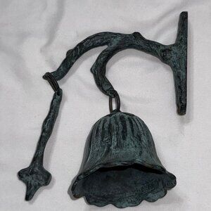 Vintage Heavy Cast Iron Hanging Door Bell Metal Verdigris Paint Color #4046